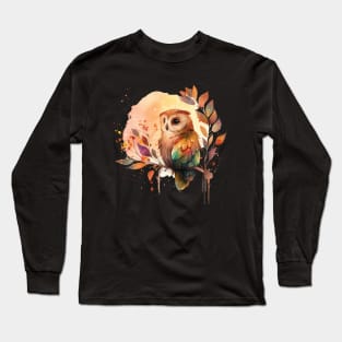 Owl Sitting On A Branch Watercolor Long Sleeve T-Shirt